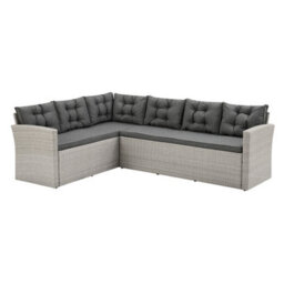 Home Detail Cali Grey Rattan Dark Grey Cushions 6 Piece Garden Corner Sofa Set Footstools Bench Glass Top Table - thumbnail 3