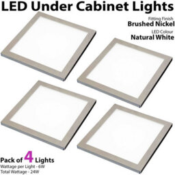Brushed Nickel Ultra-Slim Square Under Cabinet Kitchen Light Kit With Natural White Led - thumbnail 3