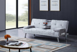 Comfy Living Crushed Velvet Bluetooth Sofa Bed In Steel - thumbnail 2