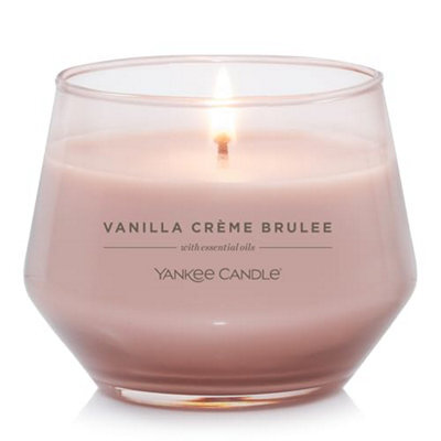 Yankee Candle Studio Scented Vanilla Cr Me Brulee Medium Long Burning Candles: 35-50 Hours Stylish Glass Vessel Design With Beige