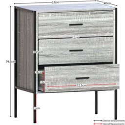 Lassic Vida Designs Brooklyn Grey 3 Drawer Chest (H)795mm (W)630mm (D)400mm - thumbnail 2