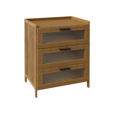 02 Tea Color Bedside Cabinet Bamboo Nightstand With 3 Drawer, Bedside Storage Table Bedroom Organizer Cabinet - image 1