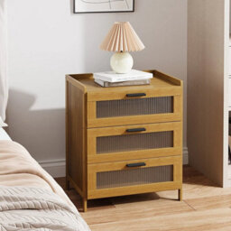 02 Tea Color Bedside Cabinet Bamboo Nightstand With 3 Drawer, Bedside Storage Table Bedroom Organizer Cabinet - thumbnail 5