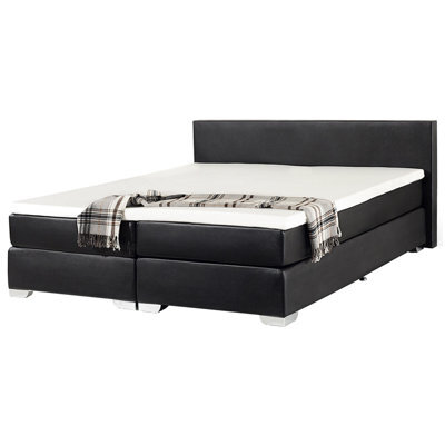 Beliani Divan Bed Faux Leather President 180 X 200 Cm (Eu Super King) Black - image 1