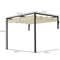 Outsunny 2 X 3(M) Wall Mounted Pergola With Retractable Roof, Khaki - thumbnail 3