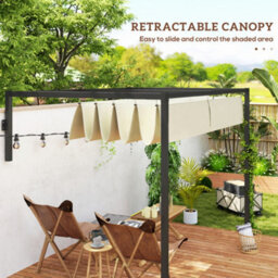 Outsunny 2 X 3(M) Wall Mounted Pergola With Retractable Roof, Khaki - thumbnail 5