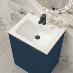Royal Bathrooms Evora 600mm Midnight Blue Fluted Floor Standing Bathroom Vanity Unit 2 Door Cabinet Storage With Stone Basin & Matt Black Handles - thumbnail 5
