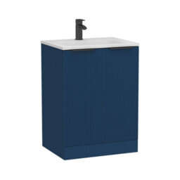 Royal Bathrooms Evora 600mm Midnight Blue Fluted Floor Standing Bathroom Vanity Unit 2 Door Cabinet Storage With Stone Basin & Matt Black Handles - thumbnail 8