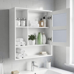 Gainoom Bathroom White Wall Mirror Cabinet Recessed Or Surface Mount Medicine Cabinet W/single Door & 3 Open Shelves - thumbnail 4