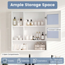 Gainoom Bathroom White Wall Mirror Cabinet Recessed Or Surface Mount Medicine Cabinet W/single Door & 3 Open Shelves - thumbnail 5