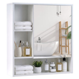 Gainoom Bathroom White Wall Mirror Cabinet Recessed Or Surface Mount Medicine Cabinet W/single Door & 3 Open Shelves - thumbnail 1