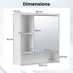 Gainoom Bathroom White Wall Mirror Cabinet Recessed Or Surface Mount Medicine Cabinet W/single Door & 3 Open Shelves - thumbnail 2
