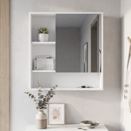Gainoom Bathroom White Wall Mirror Cabinet Recessed Or Surface Mount Medicine Cabinet W/single Door & 3 Open Shelves - thumbnail 3