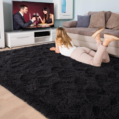 Ameha Black Area Rugs For Bedroom Large Non Slip -Modern Super Soft Fluffy Shaggy Thick Pile Non Shedding Rug (120X170 Cm) - image 1