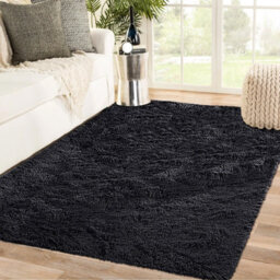 Ameha Black Area Rugs For Bedroom Large Non Slip -Modern Super Soft Fluffy Shaggy Thick Pile Non Shedding Rug (120X170 Cm) - thumbnail 3