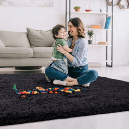 Ameha Black Area Rugs For Bedroom Large Non Slip -Modern Super Soft Fluffy Shaggy Thick Pile Non Shedding Rug (120X170 Cm) - thumbnail 5