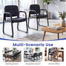 Gainoom Guest Chairs Set Of 2, Leather Office Reception Chairs, Black - thumbnail 5