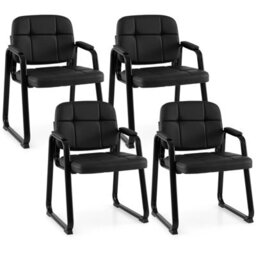 Gainoom Guest Chairs Set Of 2, Leather Office Reception Chairs, Black - thumbnail 4