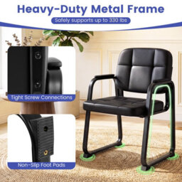 Gainoom Guest Chairs Set Of 2, Leather Office Reception Chairs, Black - thumbnail 7