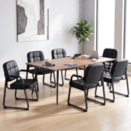 Gainoom Guest Chairs Set Of 2, Leather Office Reception Chairs, Black - thumbnail 3