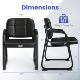 Gainoom Guest Chairs Set Of 2, Leather Office Reception Chairs, Black - thumbnail 2