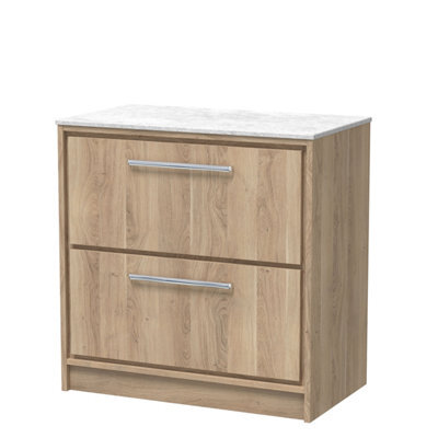Hudson Reed Lille Floor Standing Two Drawer Contemporary Vanity Unit With Marble Worktop In Bleached Oak, 810 X 460mm - image 1