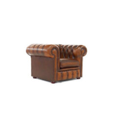 Chesterfield Low Back Club Armchair Antique Tan Real Leather In Classic Style - thumbnail 6