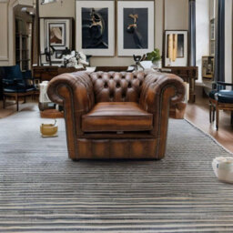 Chesterfield Low Back Club Armchair Antique Tan Real Leather In Classic Style - thumbnail 2