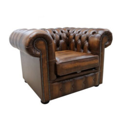 Chesterfield Low Back Club Armchair Antique Tan Real Leather In Classic Style - thumbnail 3