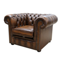 Chesterfield Low Back Club Armchair Antique Tan Real Leather In Classic Style - thumbnail 5