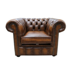 Chesterfield Low Back Club Armchair Antique Tan Real Leather In Classic Style - thumbnail 1