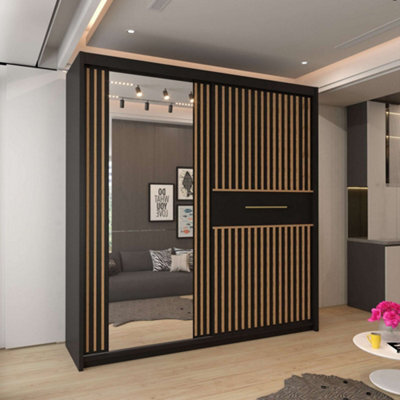 Sliding Wardrobes 4 u LTD Sliding Wardrobes 4U Fashnary Double Sliding Door Wardrobe - Black 203Cm - image 1