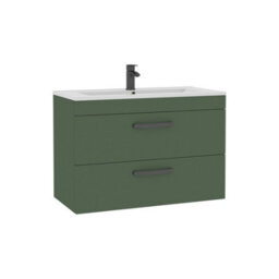 Royal Bathrooms Turin 800mm Wall Hung Vanity Unit Matt Green 2 Drawer Minimalist Basin With Matt Black Handles - thumbnail 6
