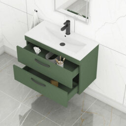 Royal Bathrooms Turin 800mm Wall Hung Vanity Unit Matt Green 2 Drawer Minimalist Basin With Matt Black Handles - thumbnail 5