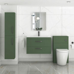 Royal Bathrooms Turin 800mm Wall Hung Vanity Unit Matt Green 2 Drawer Minimalist Basin With Matt Black Handles - thumbnail 4