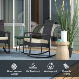 Wyld Haus Ralave Set Of 2 Brown Pe Rattan Garden Rocking Chairs With Beige Cushions - thumbnail 5