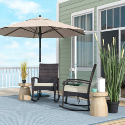 Wyld Haus Ralave Set Of 2 Brown Pe Rattan Garden Rocking Chairs With Beige Cushions - thumbnail 3