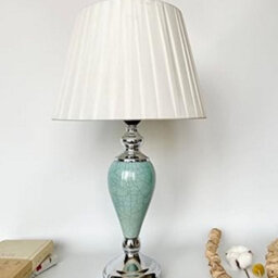 Biznest Soft Turquoise Ceramic & Metal Base And Soft White Fabric Shade For A Modern Table Lamp 50 Cm (Torpedo Style T064)