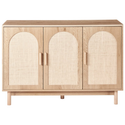 Wyld And Coco Bohonest 3-Door Sideboard Light Brown Rattan Front With Wooden Legs 120 X 40 X 83 Cm - image 1
