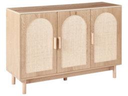 Wyld And Coco Bohonest 3-Door Sideboard Light Brown Rattan Front With Wooden Legs 120 X 40 X 83 Cm - thumbnail 3
