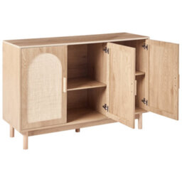 Wyld And Coco Bohonest 3-Door Sideboard Light Brown Rattan Front With Wooden Legs 120 X 40 X 83 Cm - thumbnail 5