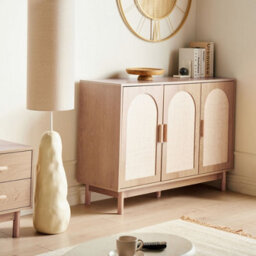 Wyld And Coco Bohonest 3-Door Sideboard Light Brown Rattan Front With Wooden Legs 120 X 40 X 83 Cm - thumbnail 2