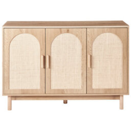 Wyld And Coco Bohonest 3-Door Sideboard Light Brown Rattan Front With Wooden Legs 120 X 40 X 83 Cm - thumbnail 1