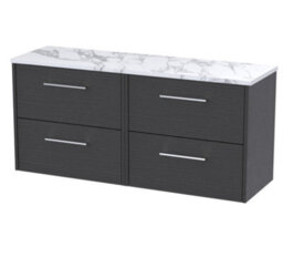 Hudson Reed Juno Wall Hung 4 Soft Close Drawer Vanity Unit With Laminate Worktop In Graphite Grey Woodgrain Finish, 1205mm - thumbnail 2