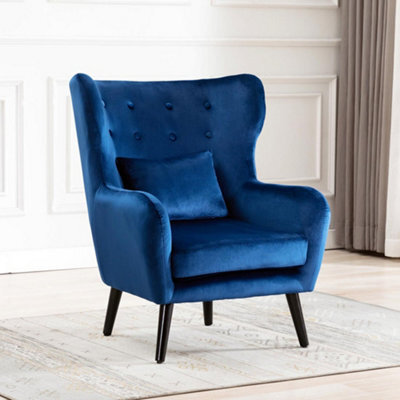 More4Homes Winslow Wing Back Occasional Bedroom Living Room Button Back Velvet Fabric Accent Chair Armchair (Blue) - image 1