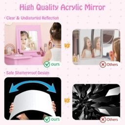 Costway Kids Vanity Set 2 In 1 Vanity Table & Chair Set W/ Flip Top Mirror-Pink - thumbnail 7