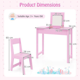 Costway Kids Vanity Set 2 In 1 Vanity Table & Chair Set W/ Flip Top Mirror-Pink - thumbnail 2