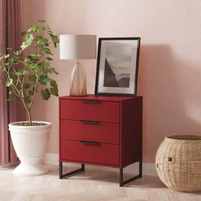 Marsala Ready Assembled Matt Red 3 Drawer Chest (H)678mm (W)575mm (D)395mm - image 1