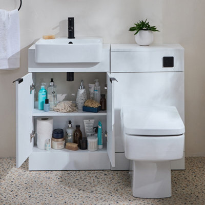 Homestylestore 1050mm White Bathroom Combination Vanity Toilet Wc Unit With Black Pull Handle - image 1