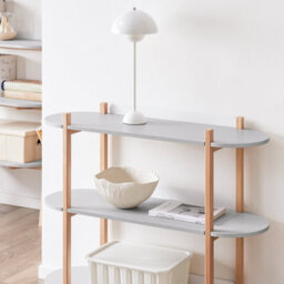 Sobuy Hstr01-H-Hg, 3 Tiers Bookcase Bookshelf Storae Display Shelf Side Table Console Table, Grey And Natural,w101Xd33Xh87 - thumbnail 4